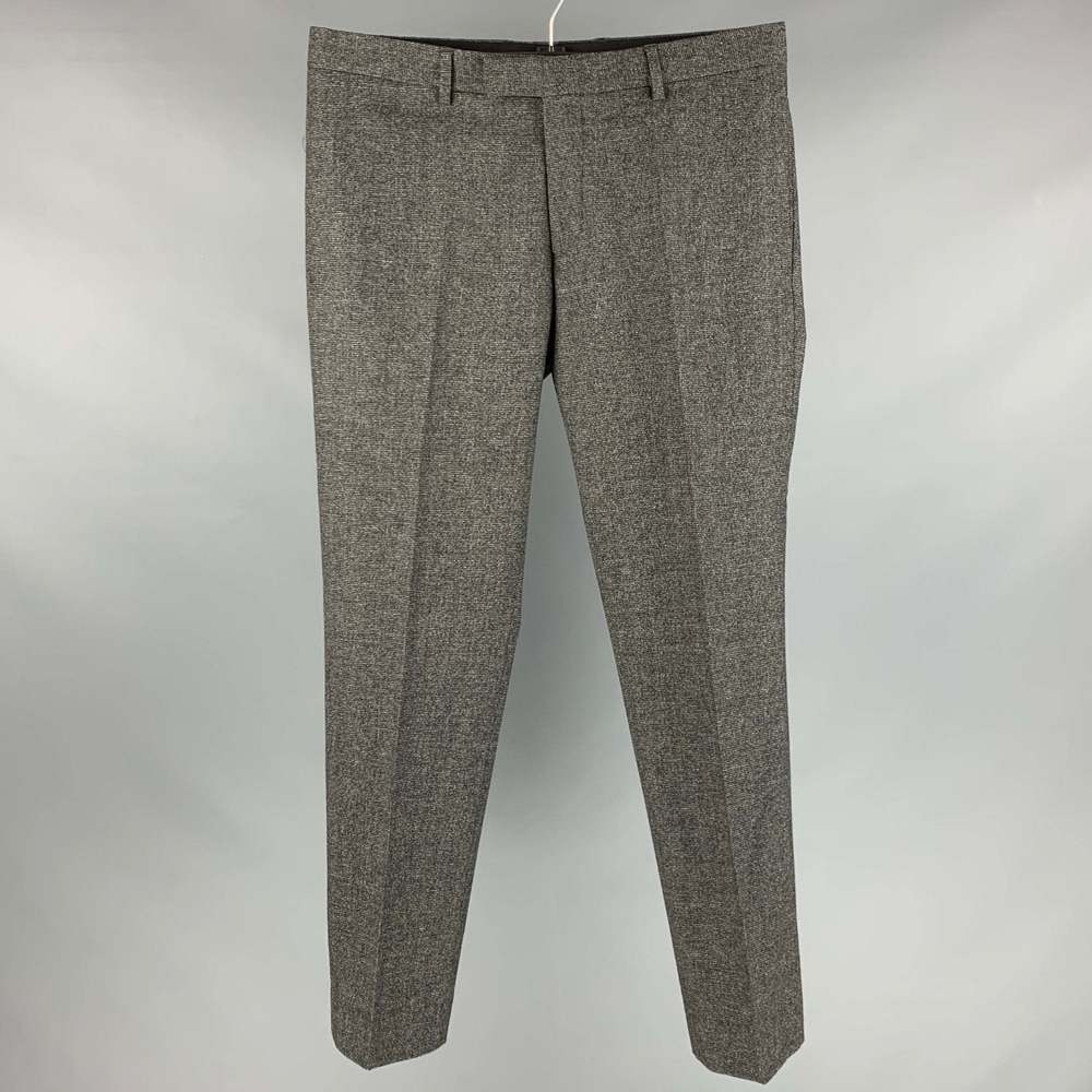 SANDRO Grey Black Grid Wool Elastane Zip Fly Dress Pants